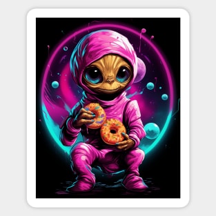 Cute Alien Eating Doughnuts Sticker